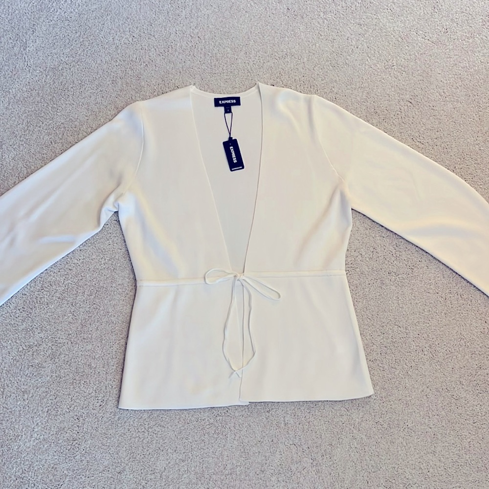 EXPRESS Lightweight Belted Cardigan - Ivory